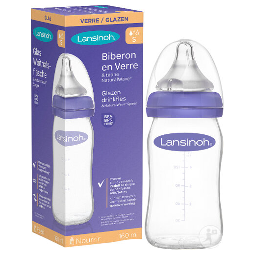 Biberon verre 160ml et tétine Natural Wave S - LANSINOH