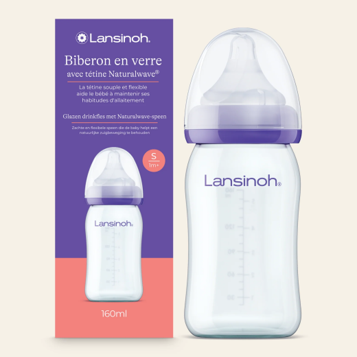 Biberon en verre 160 mL et tétine NaturalWave® Lansinoh taille S